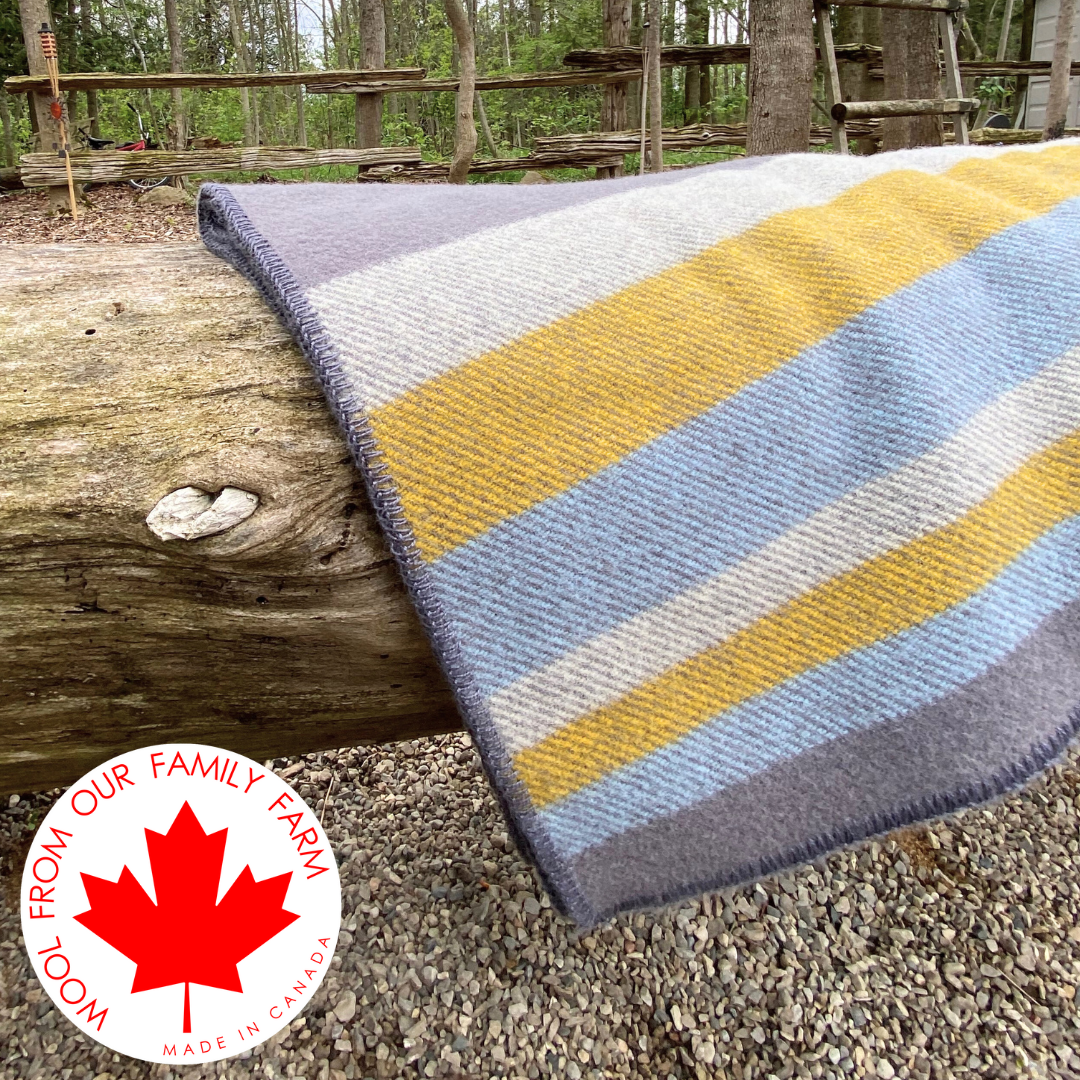 Harvest Fields Blue, White, Gold & Grey Premium Wool Blanket
