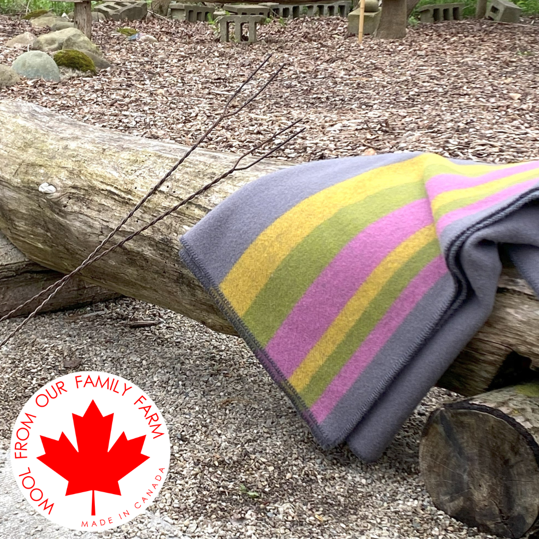 Country Garden Pink, Yellow, Green & Grey Premium Wool Blanket