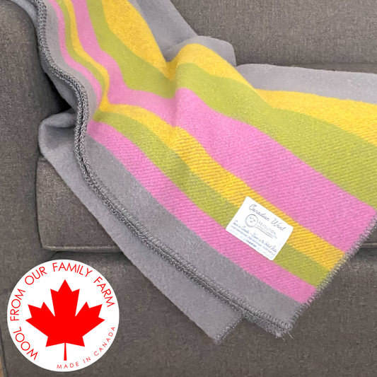 Country Garden Pink, Yellow, Green & Grey Premium Wool Blanket