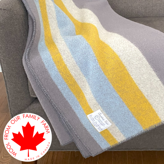 Harvest Fields Blue, White, Gold & Grey Premium Wool Blanket